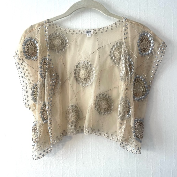 Moyna for Anthropologie‎ Beige and Silver Embellished Blouse - Picture 1 of 5